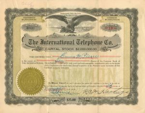International Telephone Co. - Stock Certificate