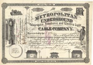 Metropolitan Underground Telegraphic, Telephonic and Electric Light Cable Co. - Stock Certificate