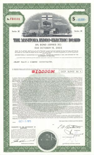 Manitoba Hydro-Electric Board - 1980 dated $1,000 Canadian Utility Bond