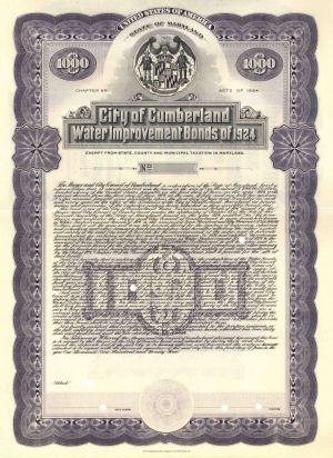 City of Cumberland - $1,000 Specimen Bond