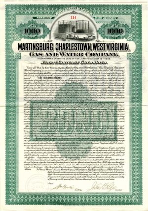 Martinsburg and Charlestown, West Virginia, Gas and Water Co. - $1,000 Utility Gold Bond