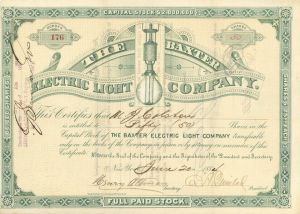Baxter Electric Light Co. - Stock Certificate