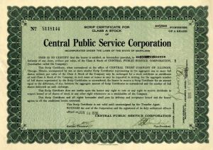 Central Public Service Corporation - Stock Certificate