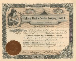 Alabama Electric Service Co., Limited - Stock Certificate