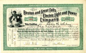 Boston and Great Falls Electric Light and Power Co. - Stock Certificate