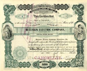 Bullskin Electric Co., Uniontown, PA - Stock Certifcate