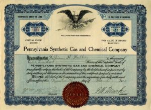 Pennsylvania Synthetic Gas and Chemical Co. - Stock Certificate