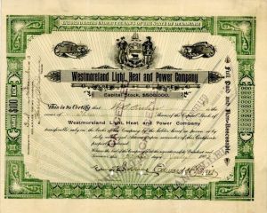 Westmoreland Light, Heat and Power Co. - Stock Certificate