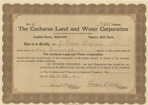 Cucharas Land and Water Corporation - Stock Certificate