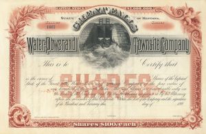Great Falls Water Power & Townsite Co. - 1890's circa Gorgeous Montana Utility Unissued Stock Certificate