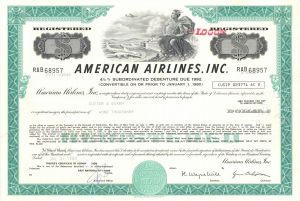 American Airlines, Inc. - 1960's-70's dated Commercial Airlines Carrier Bond - Various Denominations Available