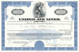 United Air Lines, Inc. - Commercial Airline Company - Registered Bond dated 1970's