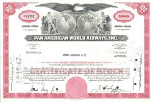 Pan American World Airways, Inc. - PANAM - 1950's-70's dated Aviation Stock Certificate - Commercial Airline Company