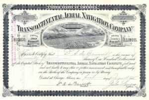 Transcontinental Aerial Navigation Co. - 1888 dated Aviation Stock Certificate - Incredible Vignette