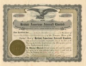 British American Aircraft Limited - Stock Certificate