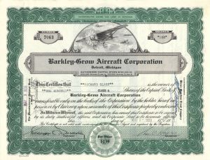 Barkley-Grow Aircraft Corp. - 1939 dated Stock Certificate