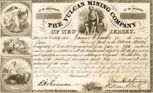 Vulcan Mining Co. of New Jersey - Mines in Iron Mountain, Moniminee Range, Michigan - Stock Certificate (Uncanceled)