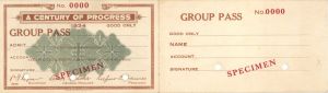 A Century of Progress Group Pass - World's Fair - Specimen