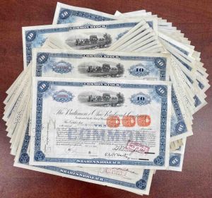 1950's dated 100 Pieces of Baltimore and Ohio Railroad - 100 Stock Certificates!