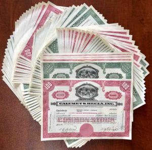 1950's-60's dated 100 Pieces of Calumet and Hecla, Inc. - 100 Mining Stock Certificates - Wonderful History