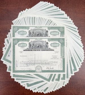 100 Pieces of Missouri Pacific Corporation dated 1970's-80's - 100 Stock Certificates!