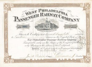 George Dunton Widener - Died on the Titanic - West Philadelphia Passenger Railway Co. signed by George D. Widener - Stock Certificate