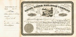 White Water Railroad issued to and signed by Elijah Smith twice - Only 1 Left! - Stock Certificate