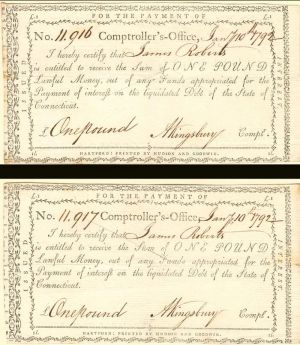 Post Revolutionary War Pair of Payment Documents signed by Andrew Kingsbury - Americana