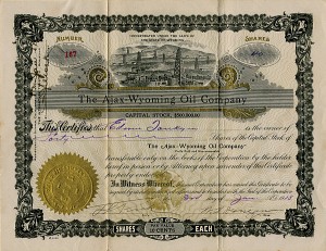 Ajax-Wyoming Oil Co. - Wyoming Oil Stock Certificate