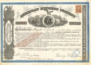 American Express Co. Stock signed by William G. Fargo and Henry Wells - Stock Certificate