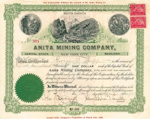 Anita Mining Co. - Stock Certificate