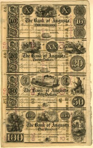 Bank of Augusta - Uncut Obsolete Sheet - Broken Bank Notes