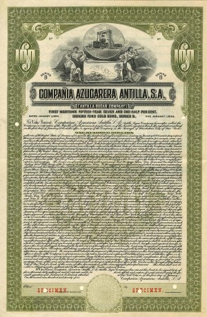 Compania Azucarera Antilla, S.A. - $100 Cuba 7 1/2% Gold Specimen Bond