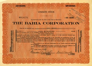 Bahia Corporation - Stock Certificate