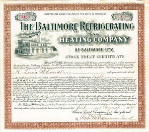 Baltimore Refrigerating and Heating Co. - Stock Certificate