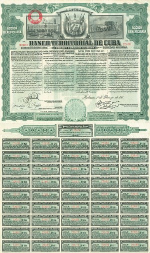 Banco Territorial de Cuba - Stock Certificate (Uncanceled)