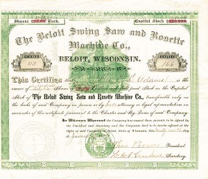 Beloit Swing Saw and Rosette Machine Co., Beloit, Wisconsin - Stock Certificate