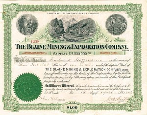 Blaine Mining and Exploration Co. - Stock Certificate