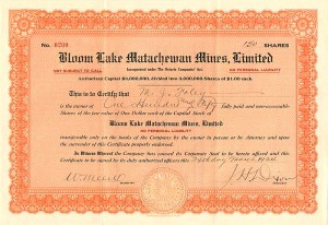 Bloom Lake Matachewan Mines, Limited - Stock Certificate