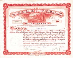 British Canadian Lumber Corporation - Stock Certificate