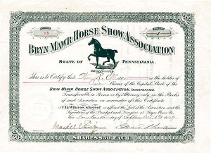 Bryn Mawr Horse Show Association - Stock Certificate