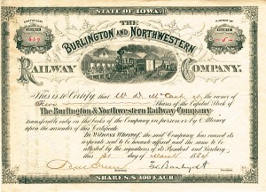 Burlington and Northwestern Railway Co. - Railroad Stock Certificate
