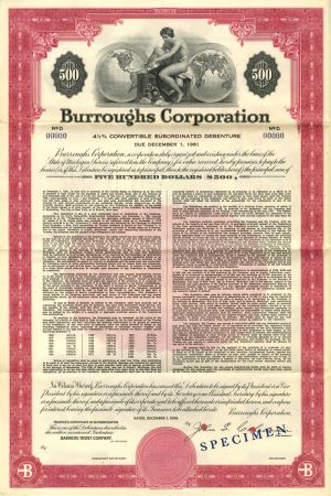 Burroughs Corporation $500 Bond