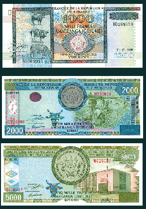 Burundi Set of 3 notes - P-39, P-41 and P-42