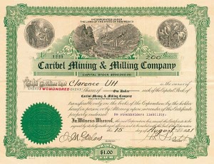 Caribel Mining and Milling Co. - Stock Certificate