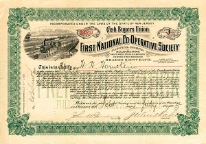 Cash Buyers Union, First National Co-Operative Society - Stock Certificate