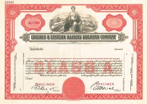 Chicago and Eastern Illinois Railroad - Specimen Stock Certificate