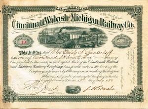 J. H. Wade autographed Cincinnati, Wabash & Michigan Railway Stock