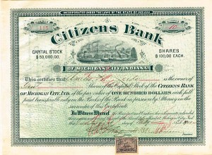 Citizens Bank of Michigan City, IN - Stock Certificate