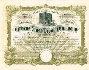 Citizens Trust and Deposit Co. of Baltimore, Maryland - Stock Certificate